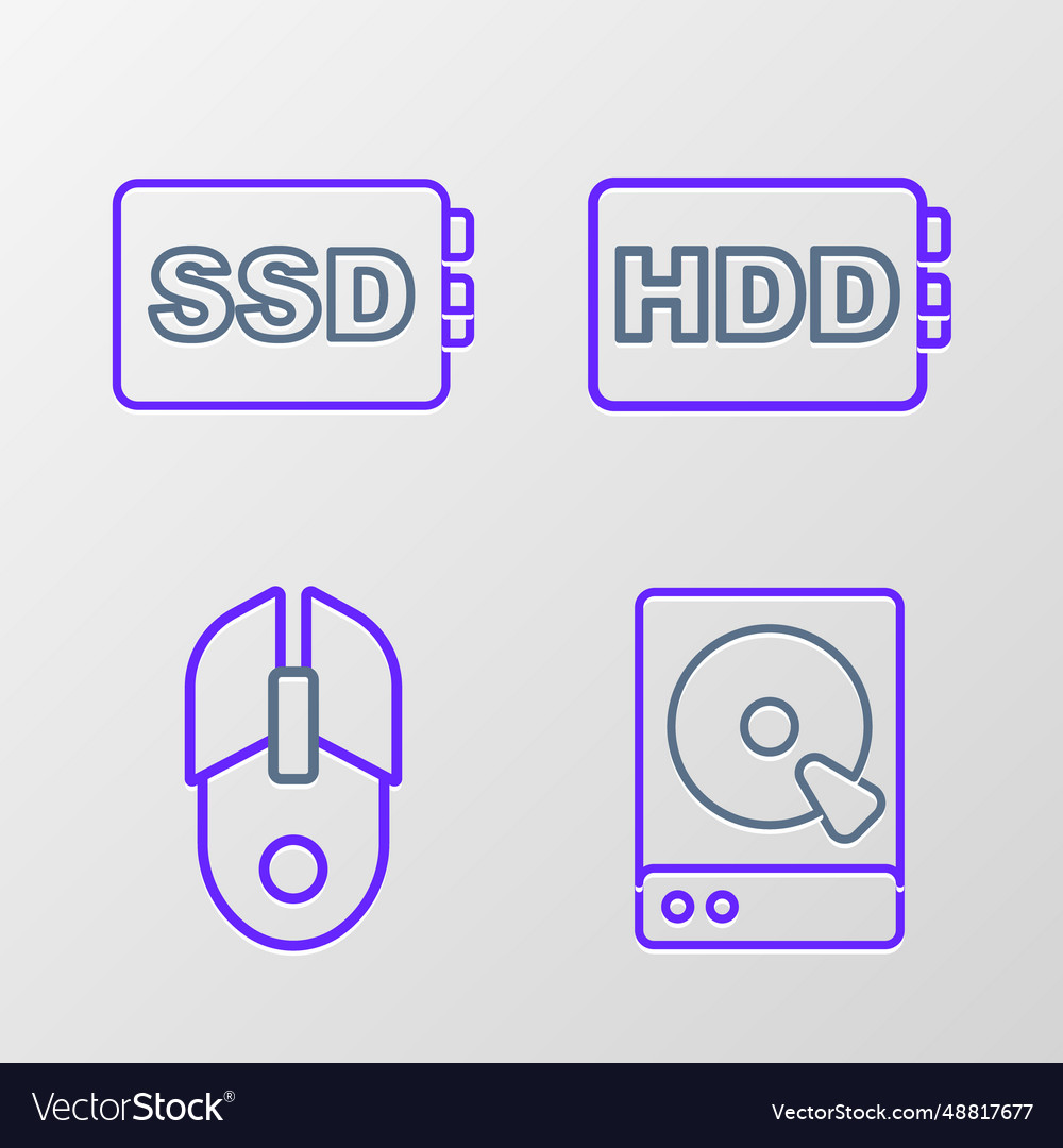 Set line hard disk drive hdd computer mouse vector image Set line hard disk drive hdd computer mouse