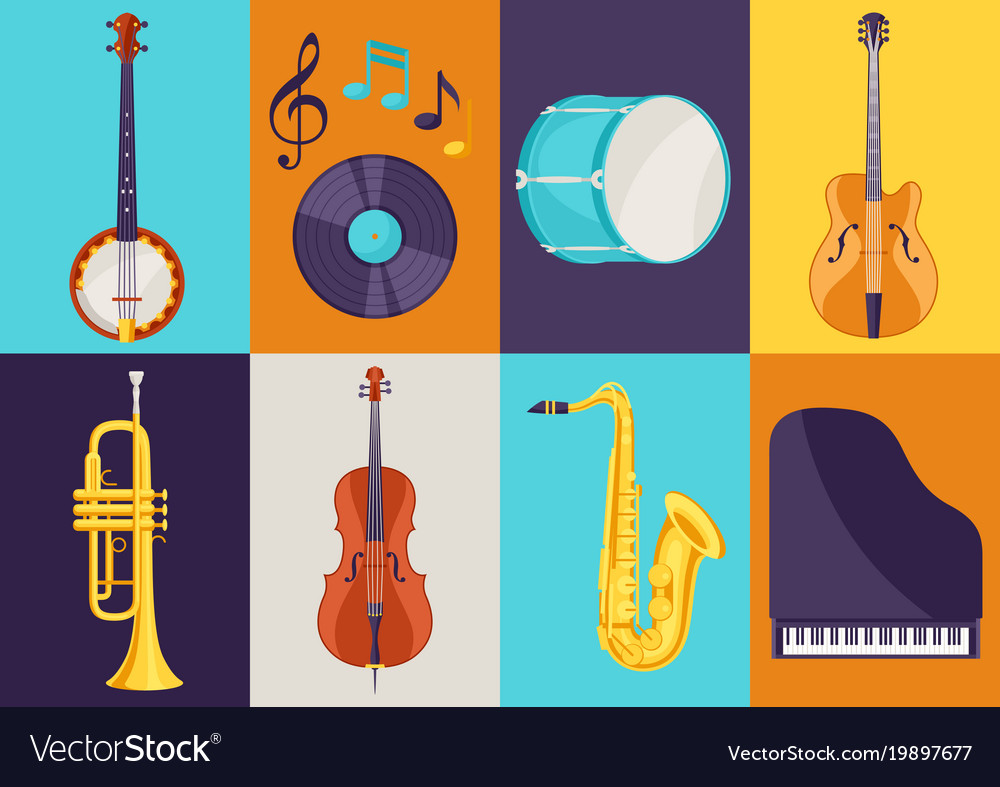 Set musical instruments jazz blues and Royalty Free Vector