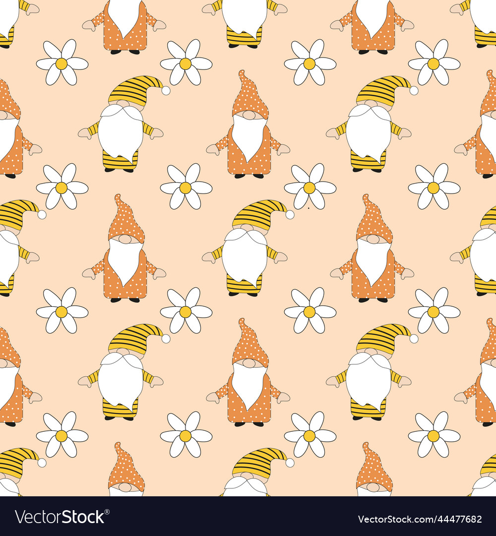 A pattern of dwarf and daisy on beige vector image A pattern of dwarf and daisy on beige