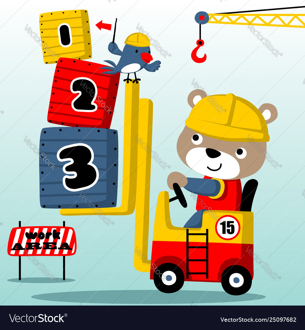 Bear Cartoon Cute Forklift Driver Royalty Free Vector Image