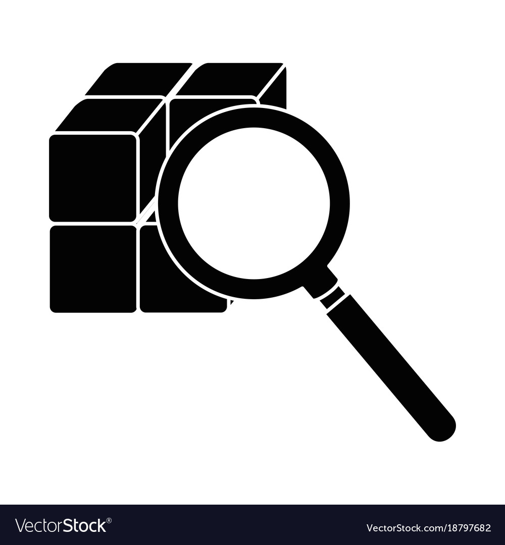 Cube with blocks magnifying glass