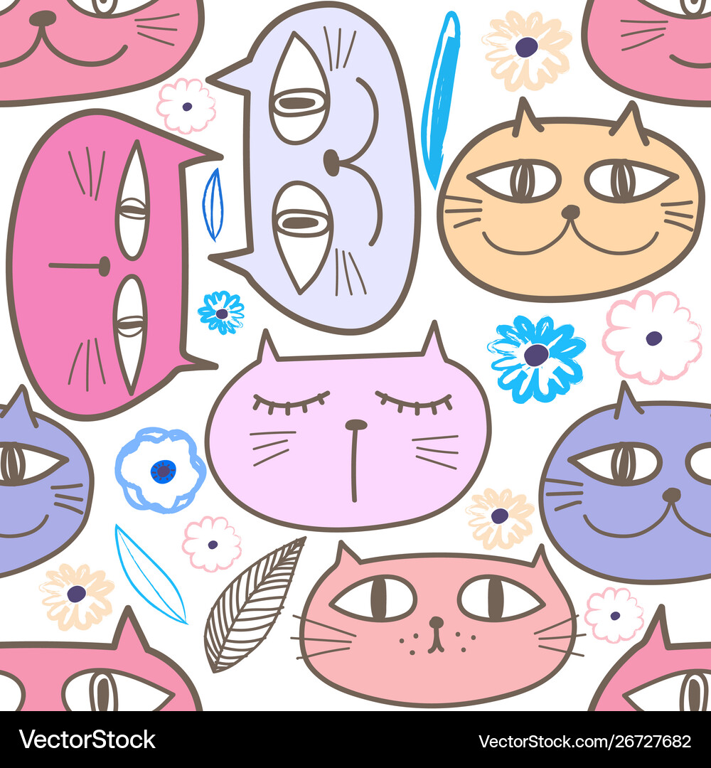 Cute cat seamless pattern background Royalty Free Vector