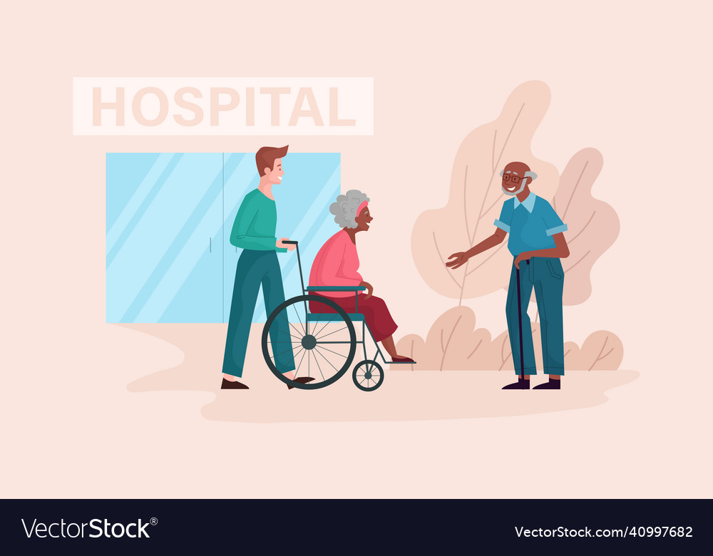 Old people near hospital Royalty Free Vector Image