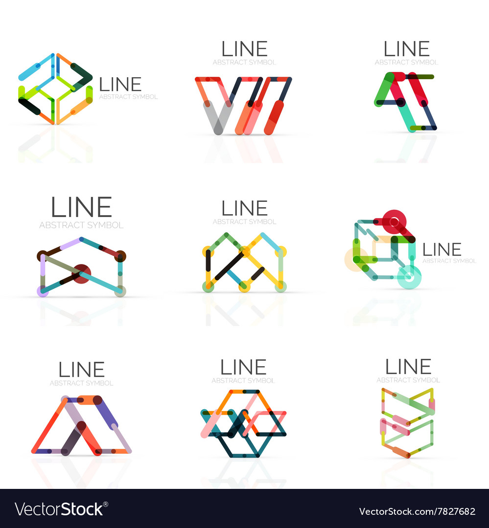 Set of linear abstract logos connected