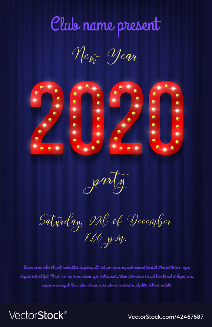 2020 new year party flyer template retro