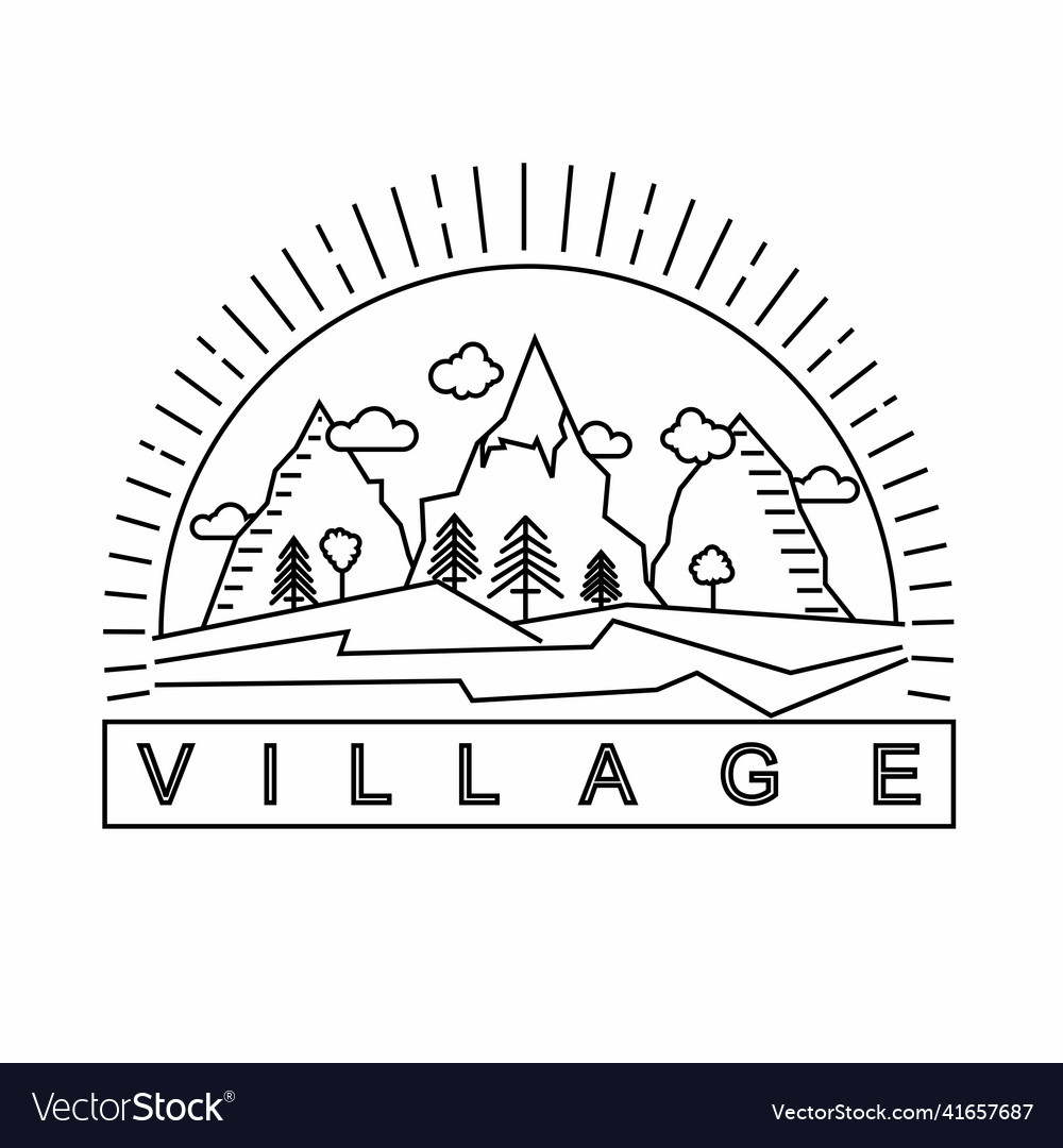 Amazing line art for some mountains and village Vector Image Amazing line art for some mountains and village
