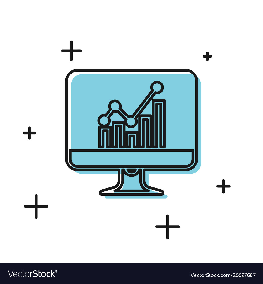 Black computer monitor with graph chart icon vector image Black computer monitor with graph chart icon