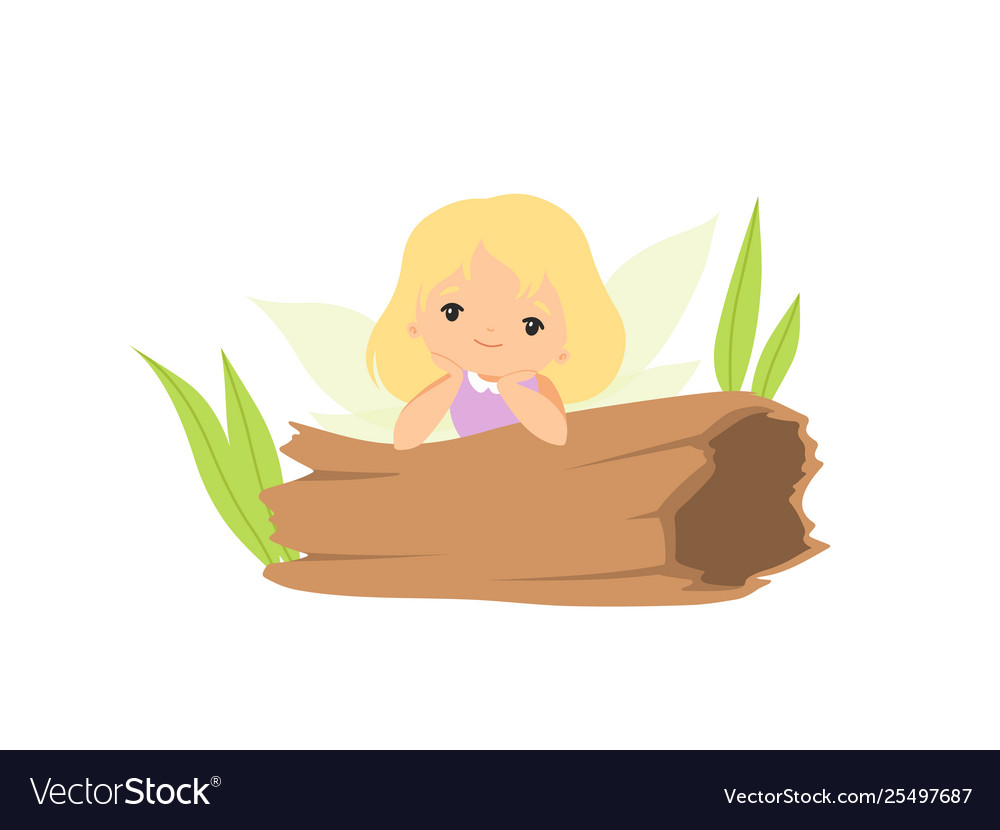 Little forest fairy sitting on hollow log lovely Vector Image Little forest fairy sitting on hollow log lovely Vector Image