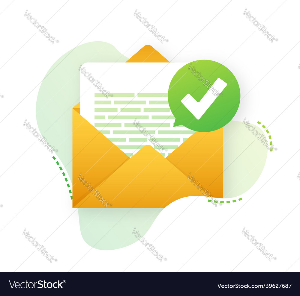 Opened envelope and document with green check mark vector image Opened envelope and document with green check mark