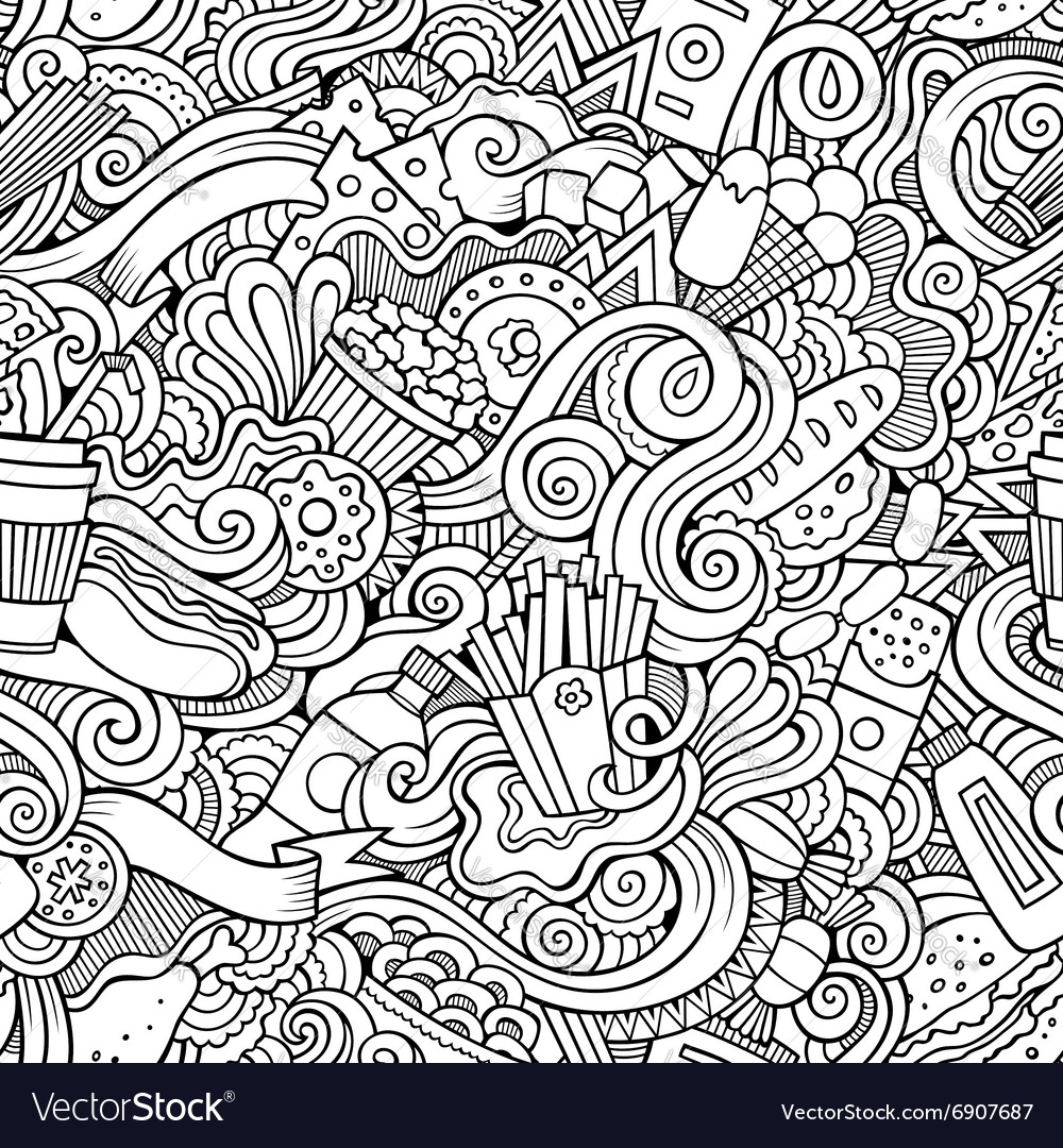 Seamless doodles abstract fast food pattern