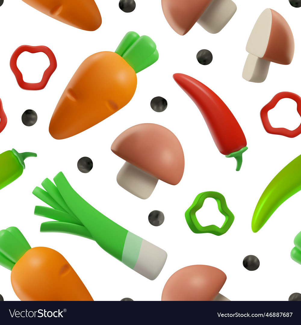 Seamless pattern design with 3d food objects