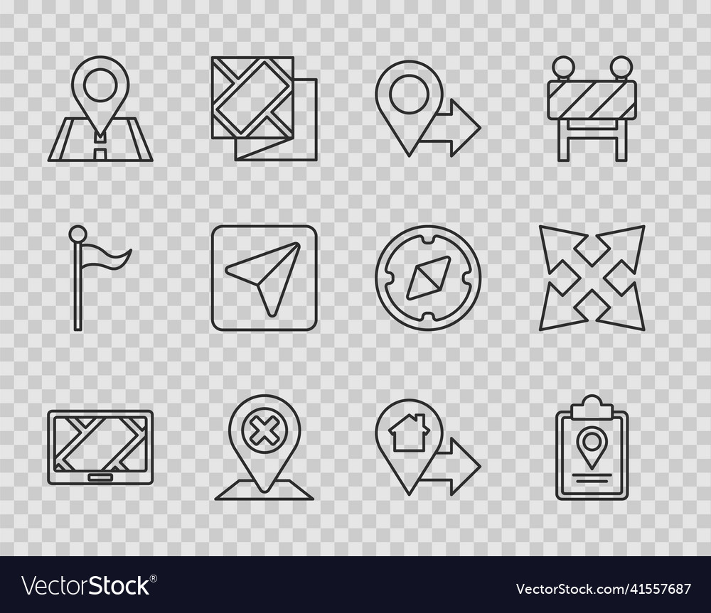 Set line gps device with map folded location Vector Image