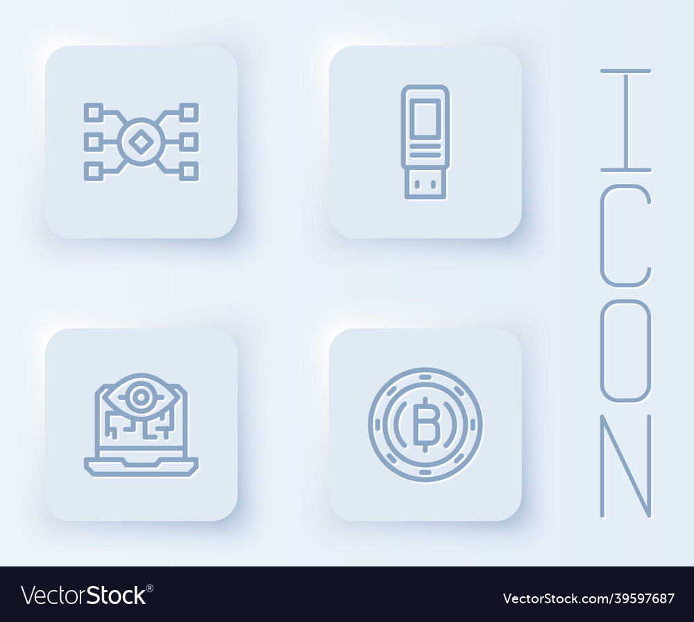 Set line neural network usb flash drive computer vector image Set line neural network usb flash drive computer