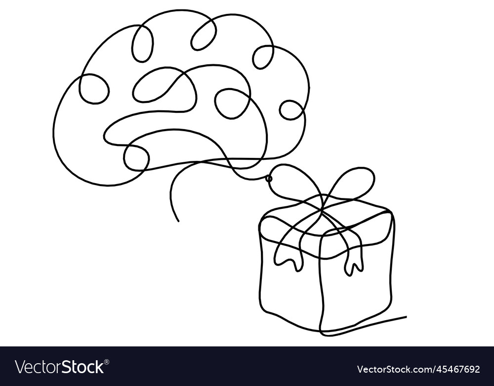 Abstract present box and brain as continuous line