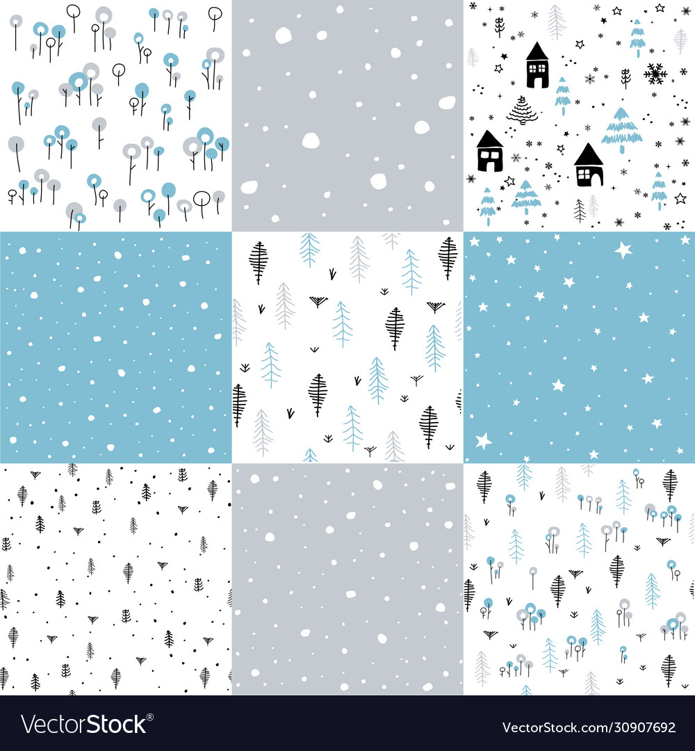 Hand drawn winter pattern set