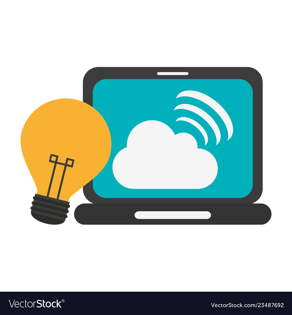 Laptop with cloud computing and bulb light idea