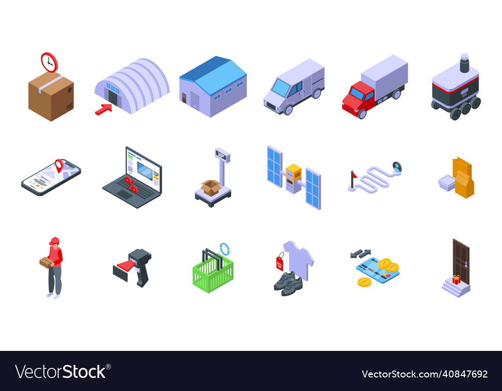 Ordering process icons set isometric style