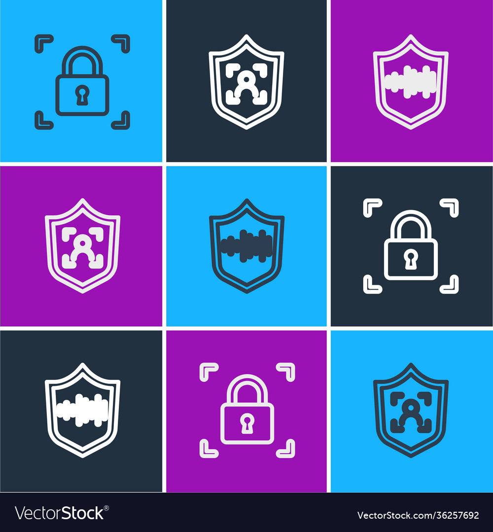 Set line fingerprint with lock shield voice vector image Set line fingerprint with lock shield voice