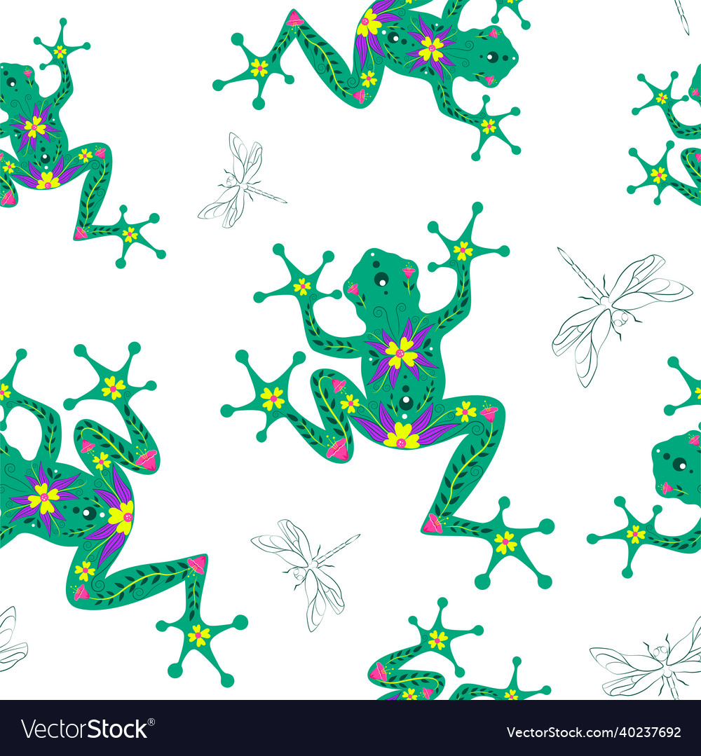 Simple seamless pattern with frogs on a white back