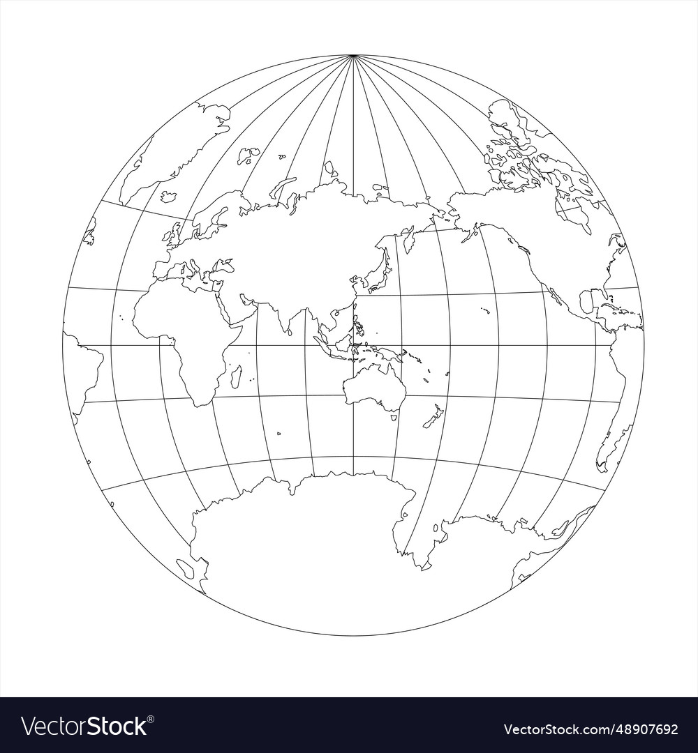 Simplified map of world focused on asia Royalty Free Vector