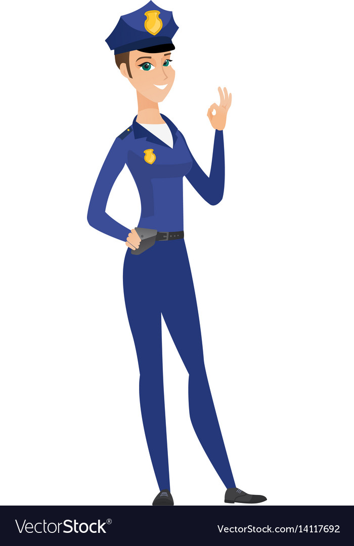 Smiling policewoman showing ok sign Royalty Free Vector