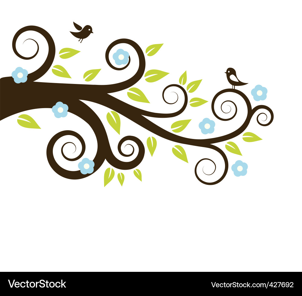 Spring tree with birds Royalty Free Vector Image