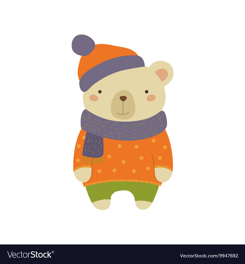 White bear in polka-dotted sweater childish