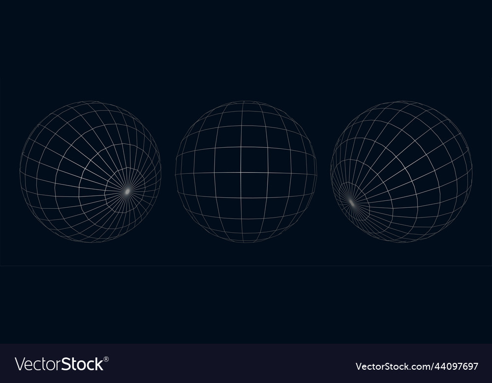 3d globe grid wire network template design in set