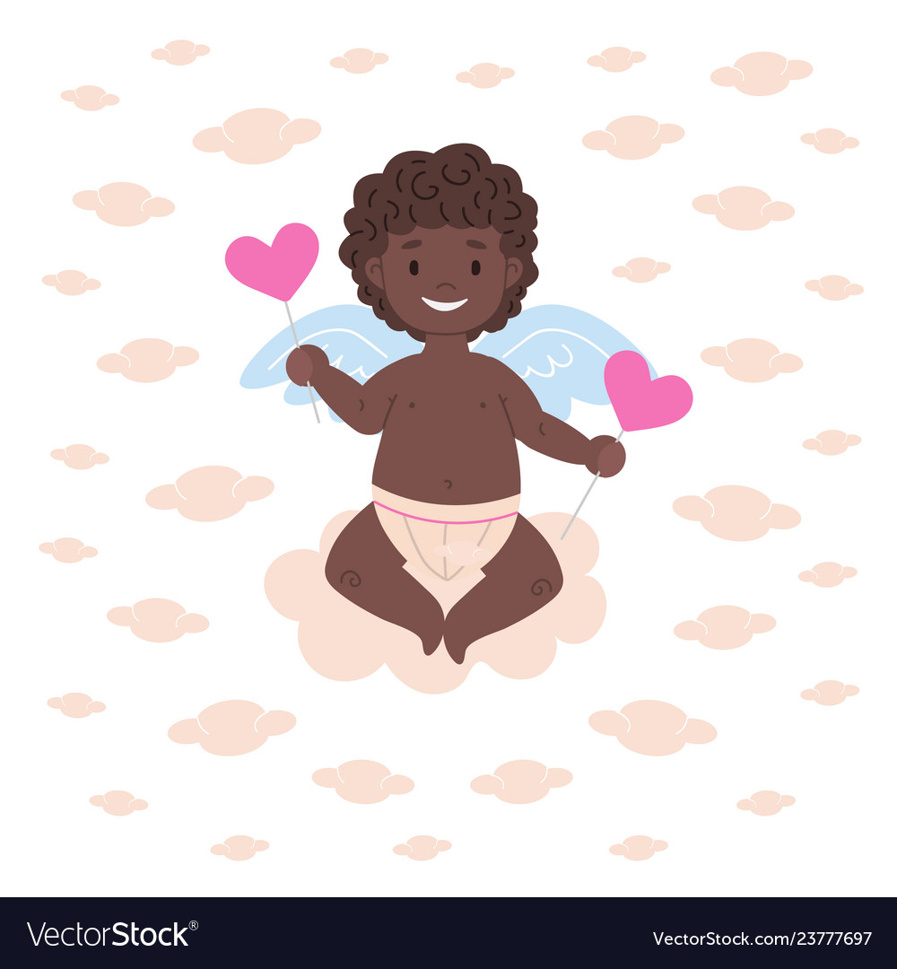 Black african cupid with two lollipops Royalty Free Vector