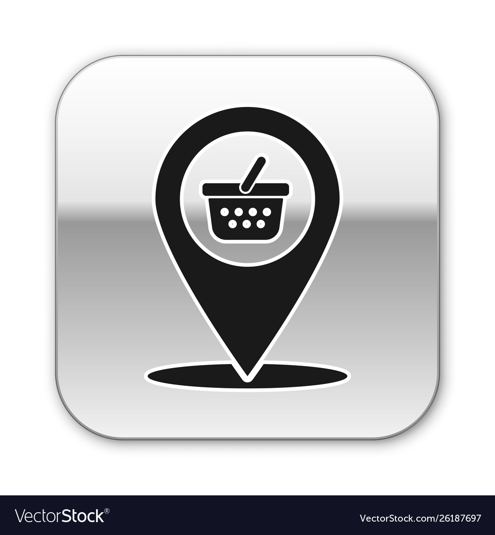 Black map pointer with shopping basket icon