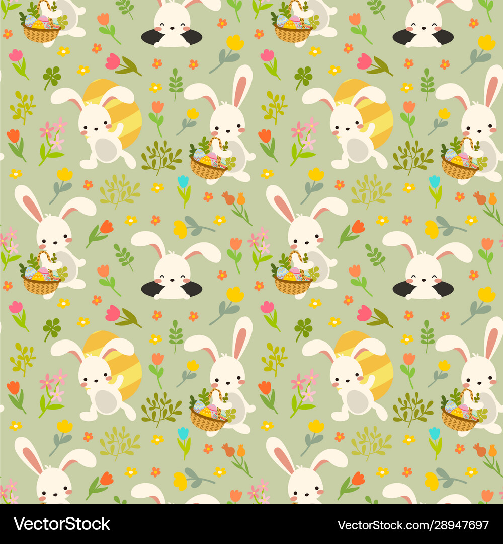 Cute easter bunny and eggs seamless pattern Vector Image