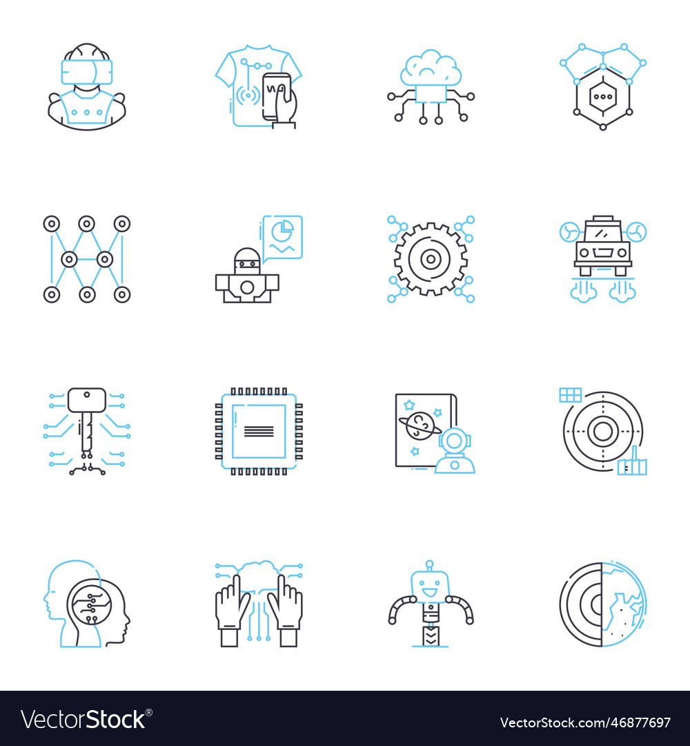 Cybernetics engineering linear icons set robotics vector image Cybernetics engineering linear icons set robotics