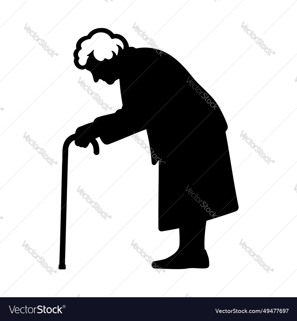 Elderly woman with cane silhouette Royalty Free Vector Image