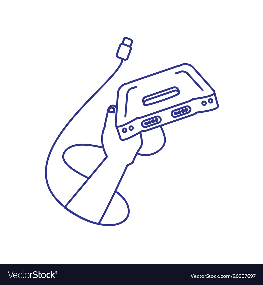 Hand user with retro video game console