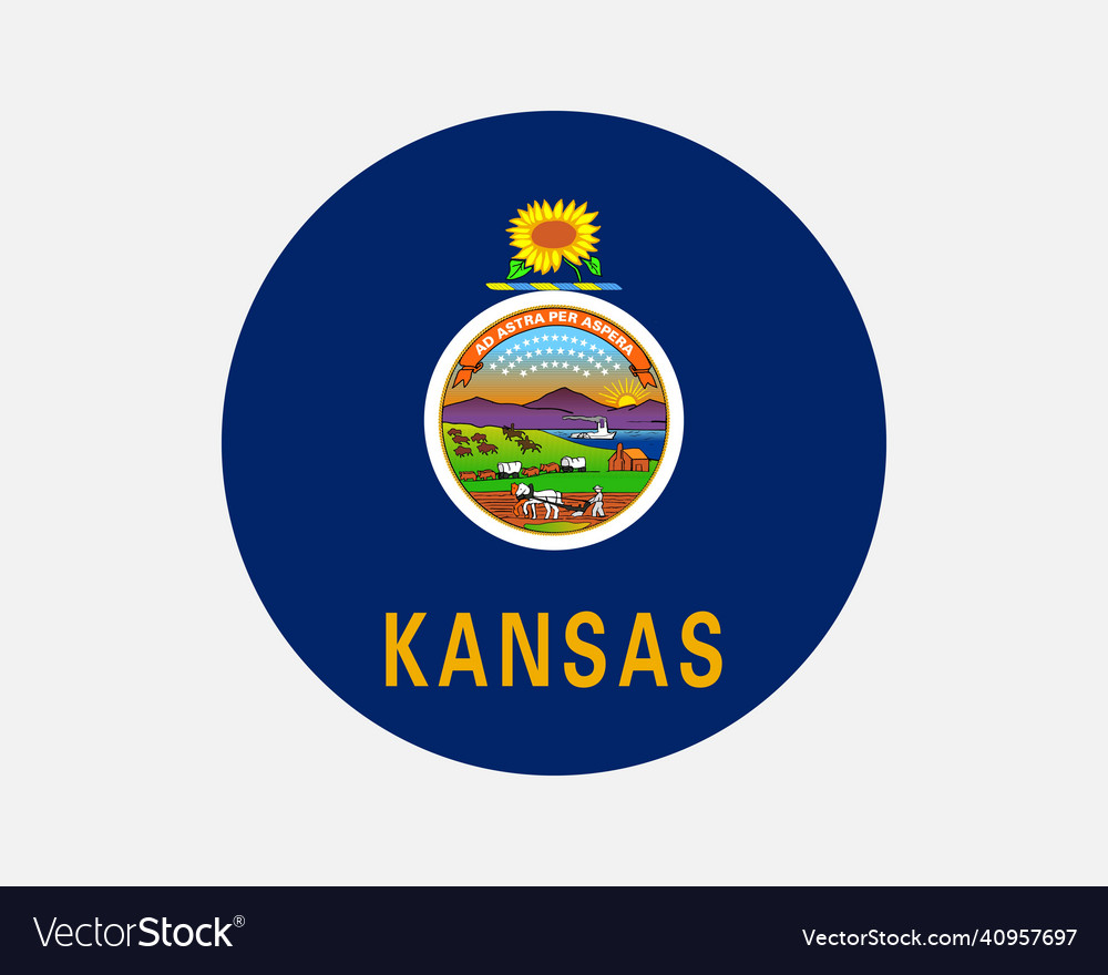 Kansas ks usa us united states round state flag Vector Image