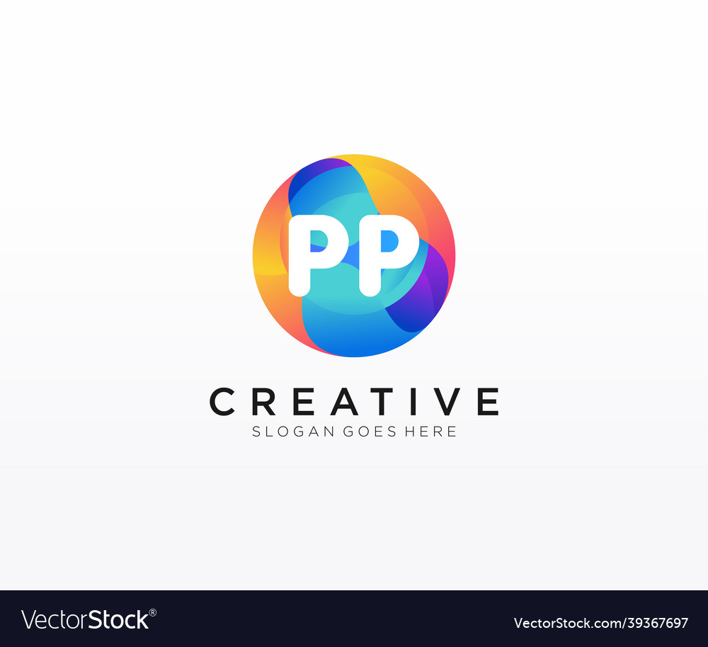Pp initial logo with colorful circle template
