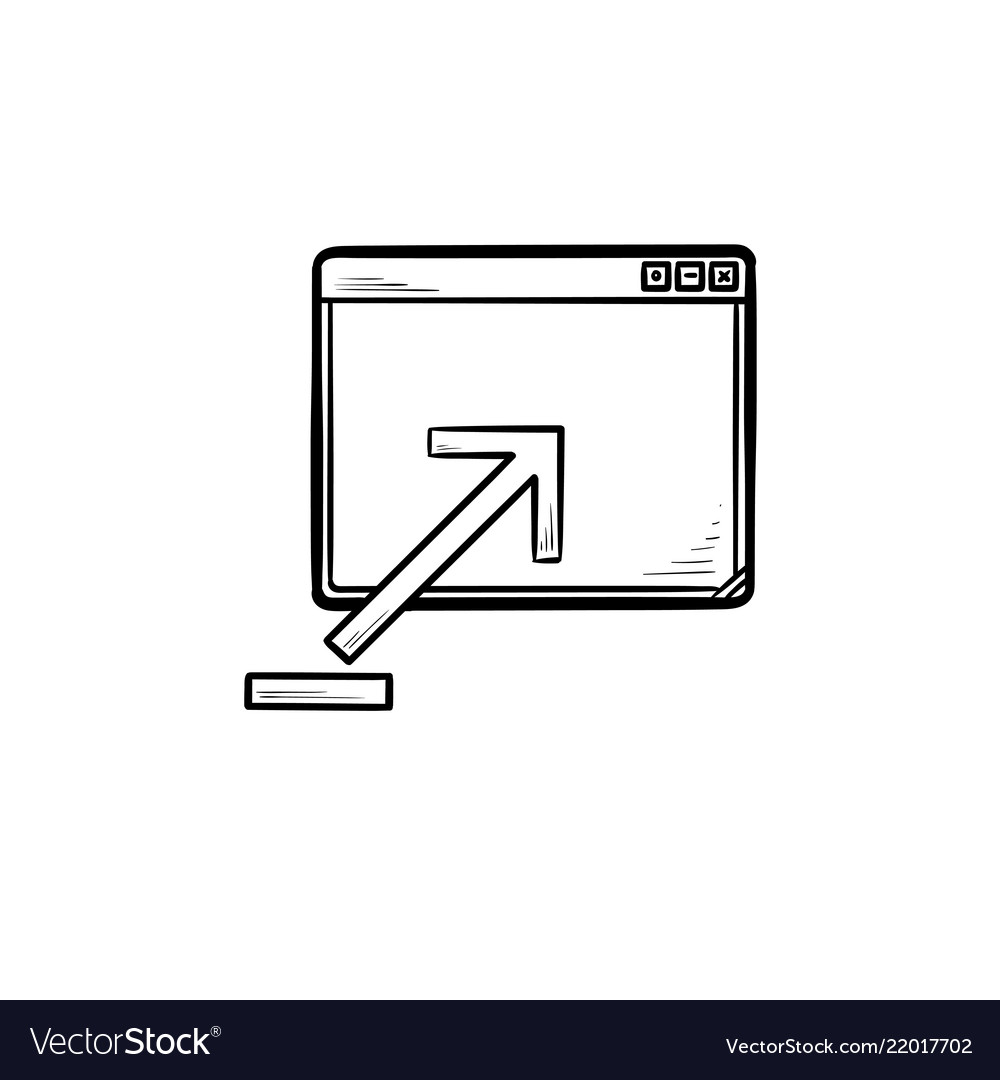 Browser window with upload sign hand drawn outline vector image Browser window with upload sign hand drawn outline