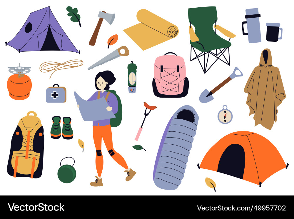 Camping mega set in flat design Royalty Free Vector Image