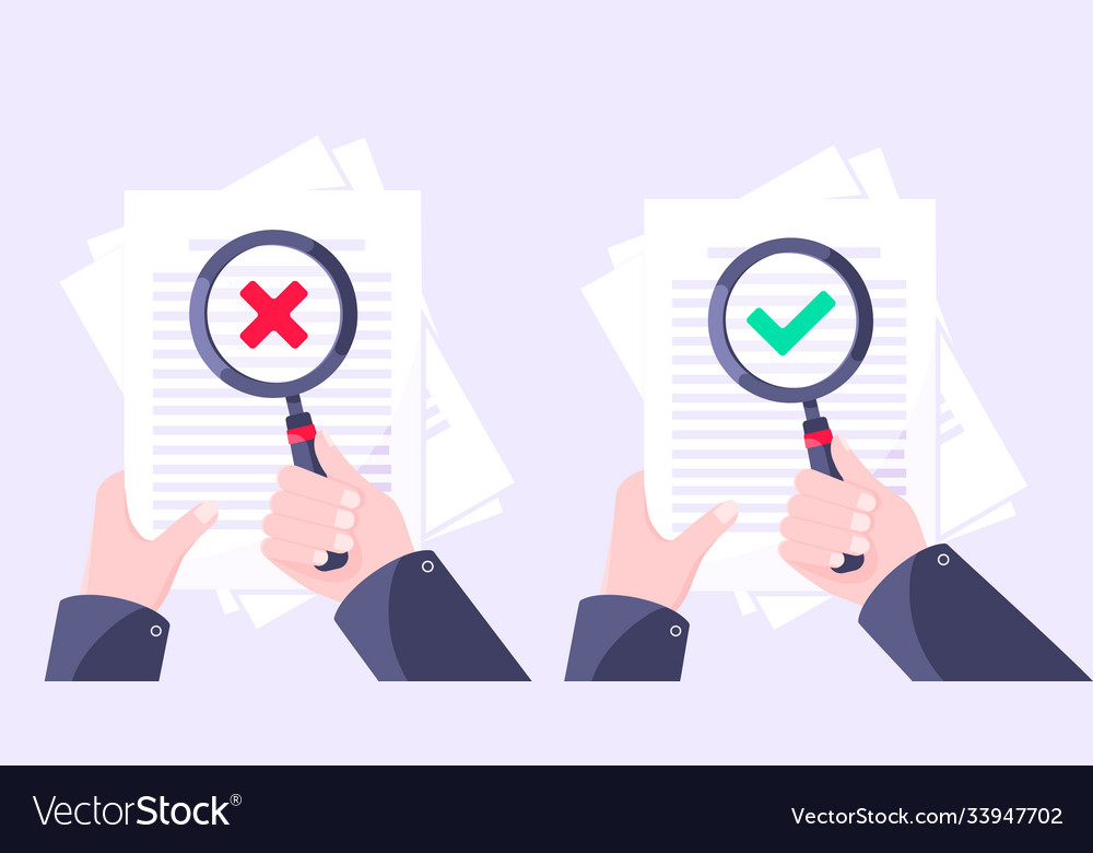 Correct and reject document verification concept Vector Image Correct and reject document verification concept