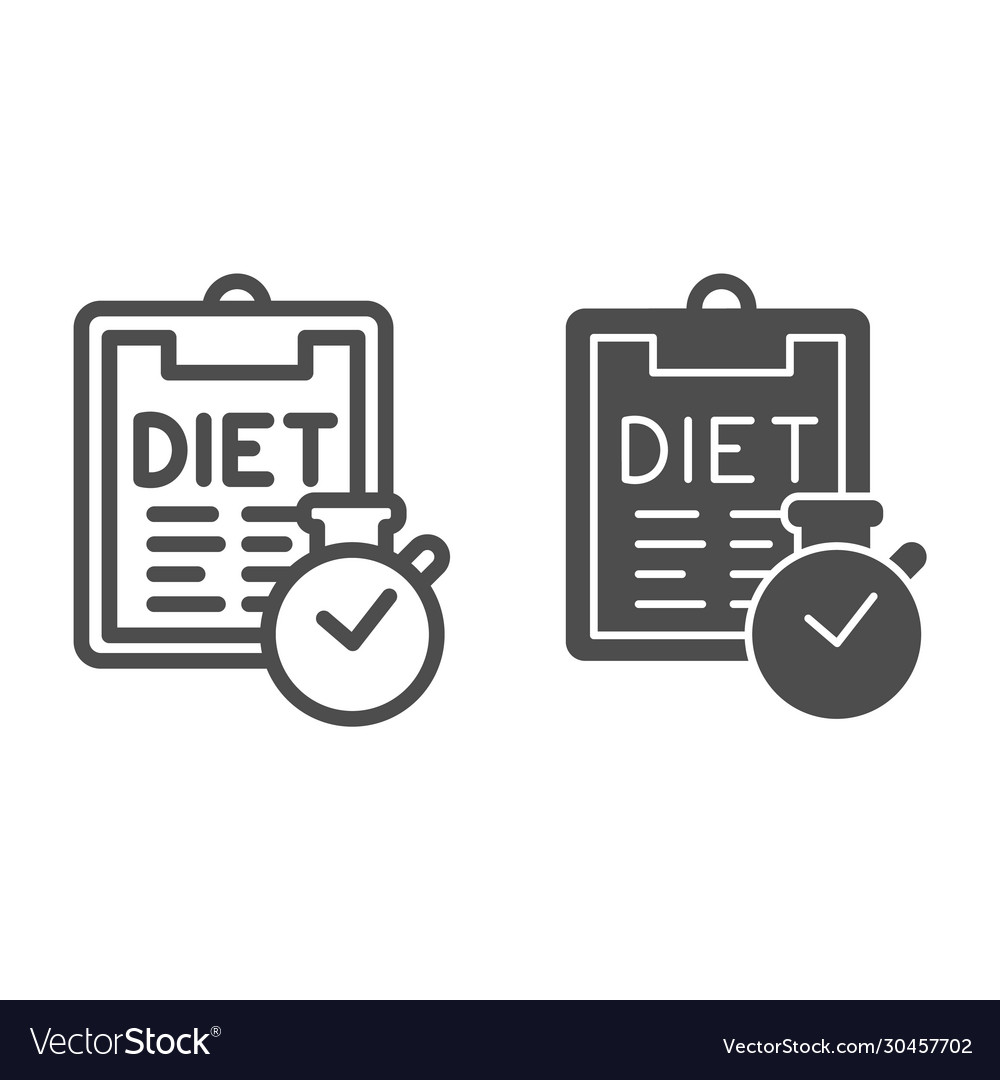Diet menu and timer line solid icon plan vector image Diet menu and timer line solid icon plan