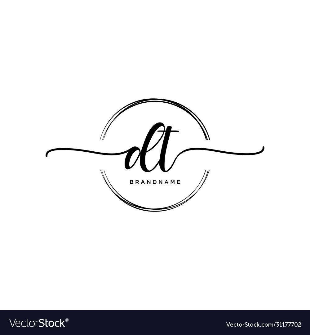 Dt initial handwriting logo with circle template