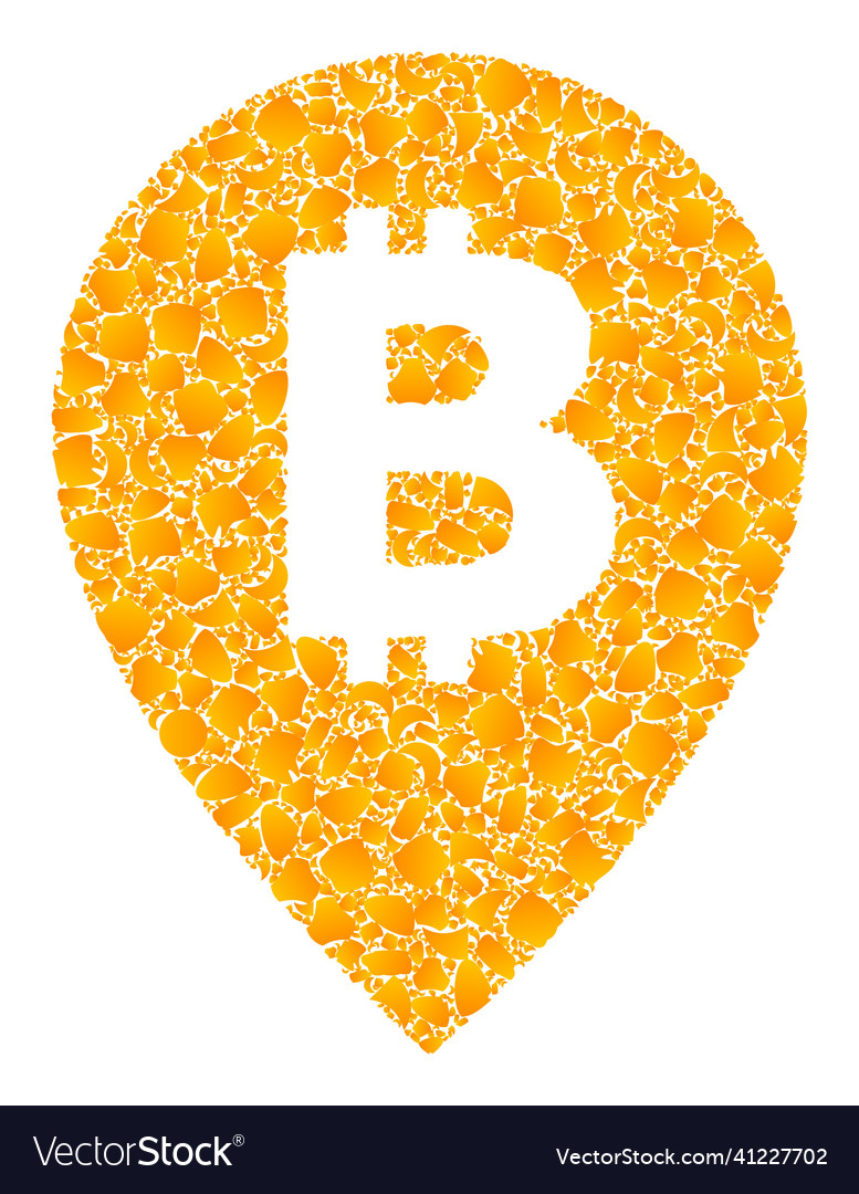Golden bitcoin map pointer mosaic icon vector image Golden bitcoin map pointer mosaic icon