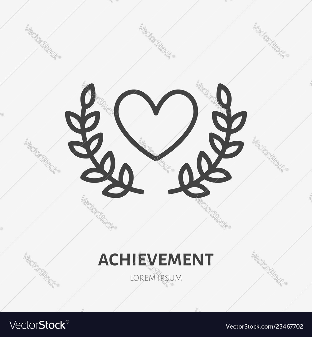 Heart with wreath flat line icon thin sign