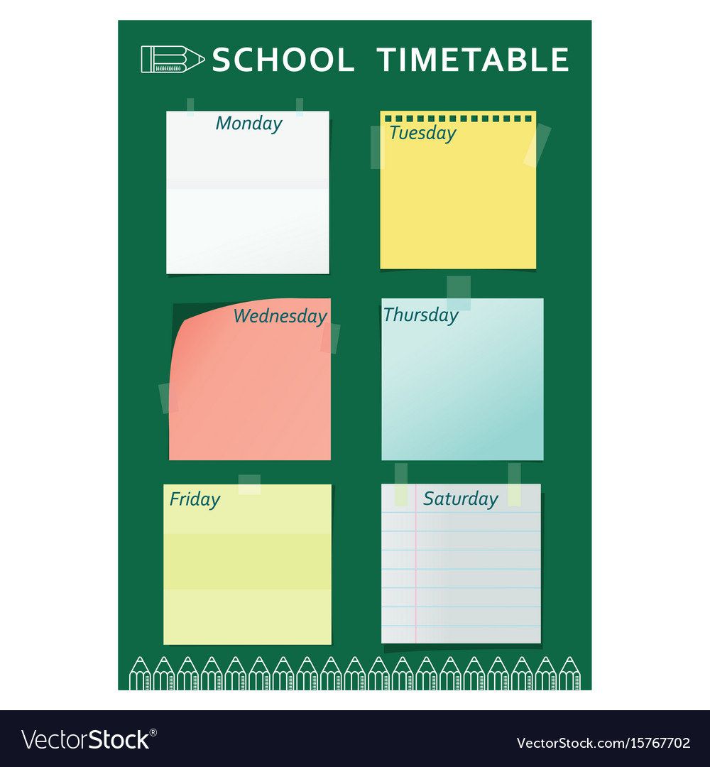 School timetable green pencil