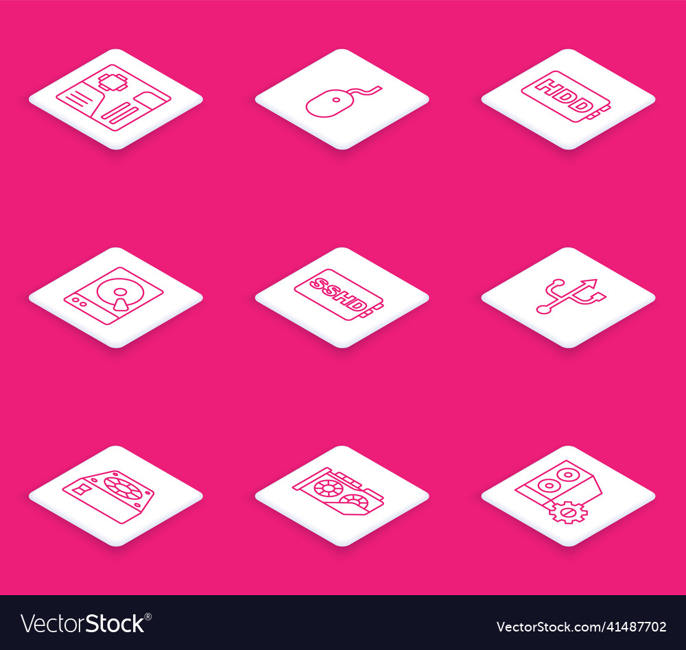 Set line motherboard digital chip computer mouse vector image Set line motherboard digital chip computer mouse