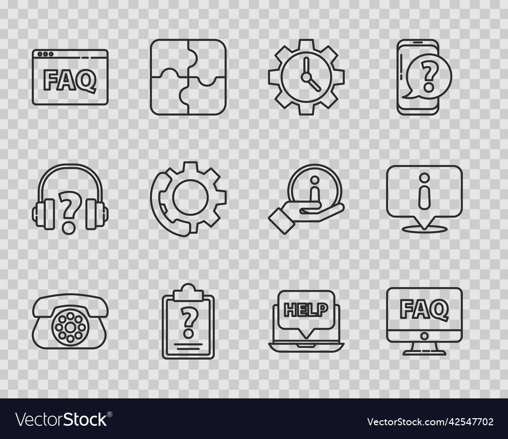 Set line telephone computer monitor and faq time vector image Set line telephone computer monitor and faq time