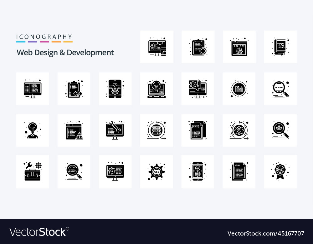 25 web design and development solid glyph icon