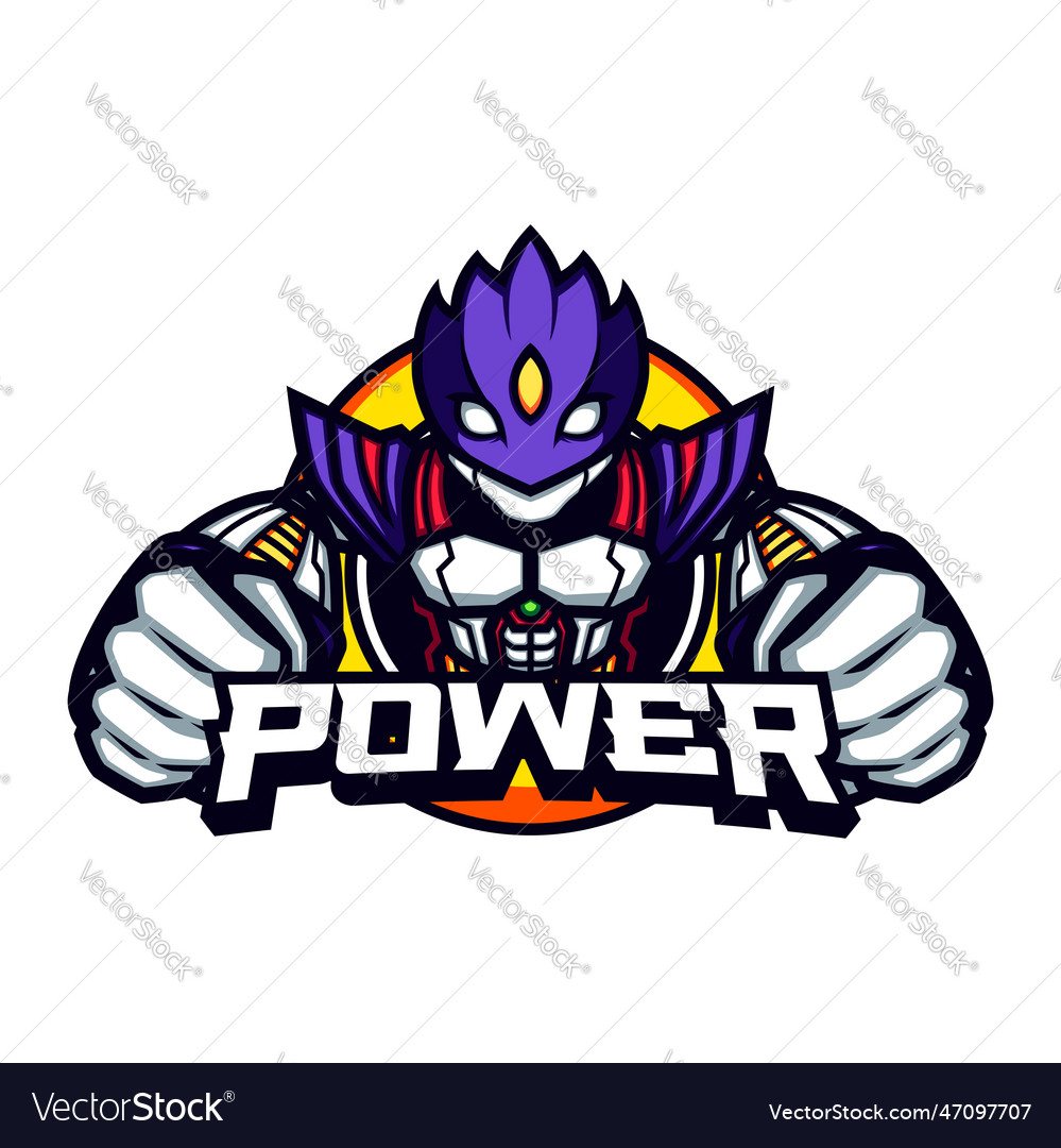 Cool and powerful purple masked robot mascot