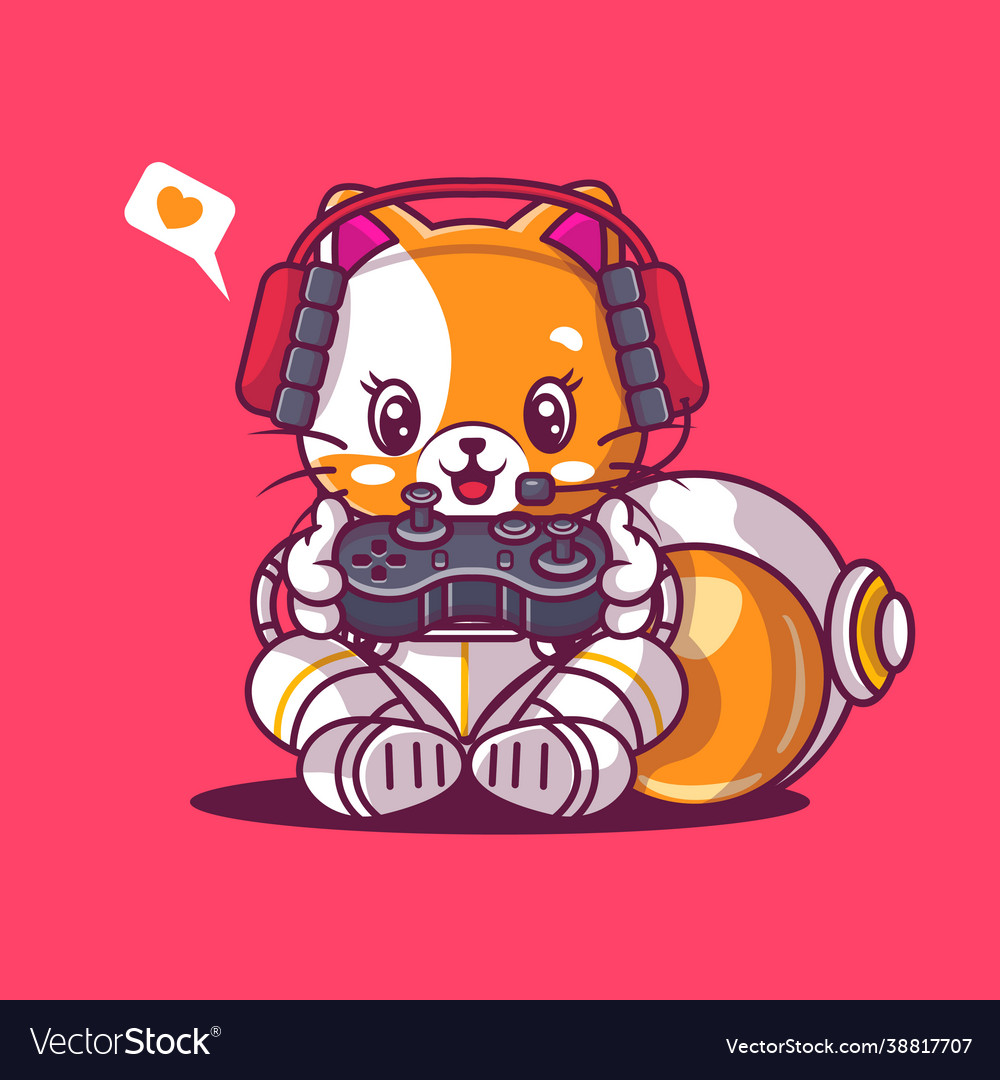 Cute cat playing game with astronaut custom
