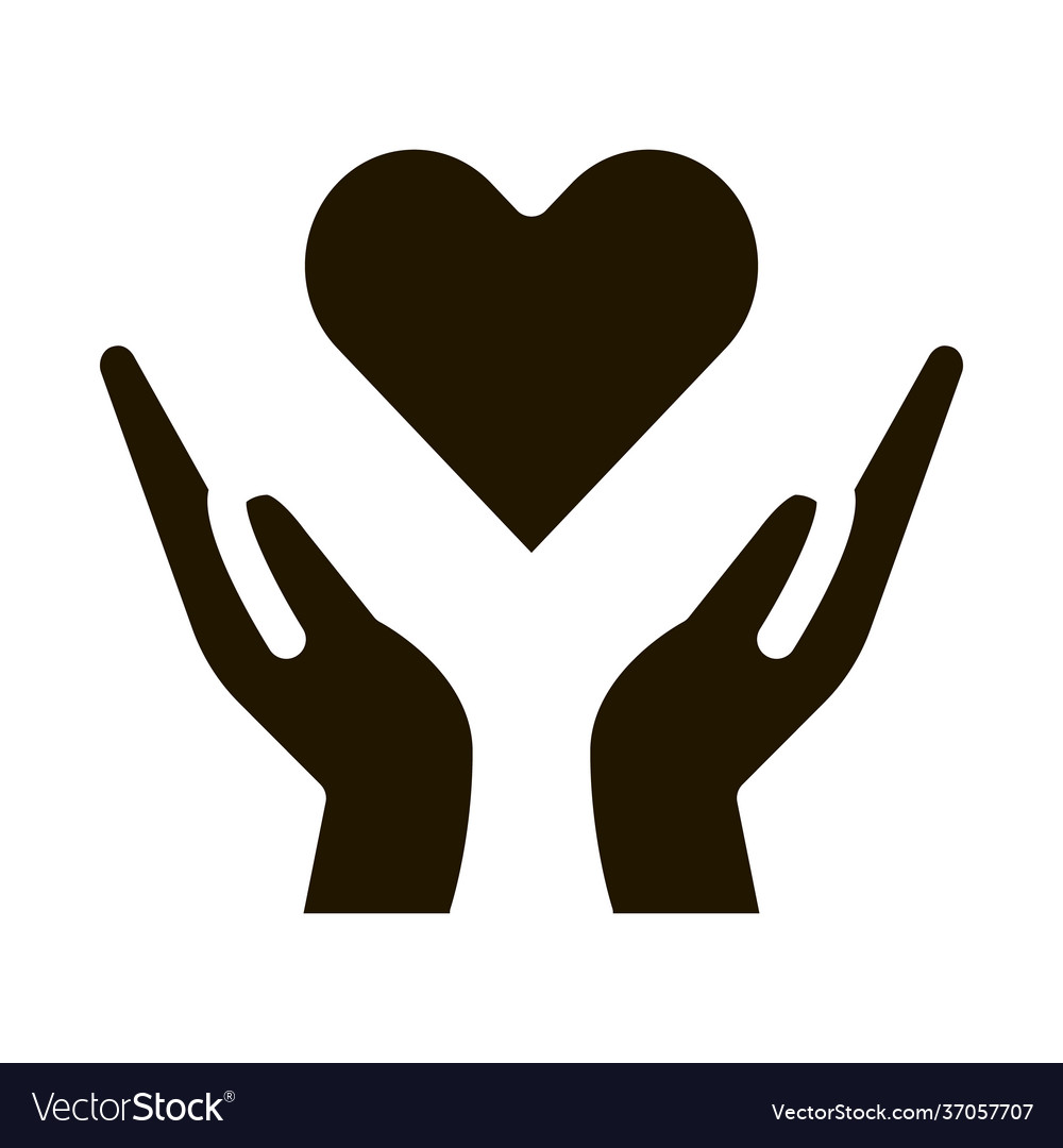 Hands hold heart icon glyph